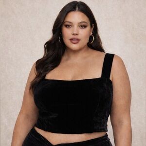 NWT Reformation Black Velvet Crop Top Romantic Night Out Square Neck Smocked